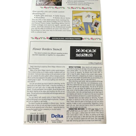 90s Vintage- Stencil Magic By Delta- Flower Borders No. 96 109 0012- NWT - Picture 4 of 6